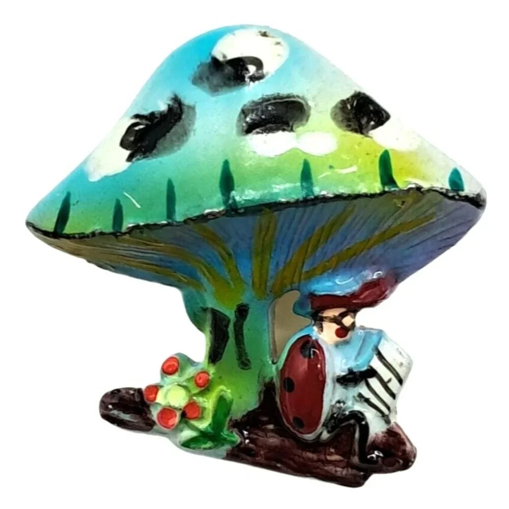 Vintage Painted Mushroom Brooch Pin Man playing Accordion Costume Jewelry‎